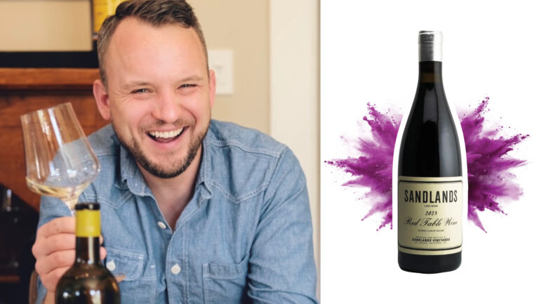 From left to right: Daniel Pendleton, the wine director at Atelier Crenn (photo courtesy of Daniel Pendleton); Sandlands Red Table Wine 2023 (photo courtesy of Rachel Harrison Communications).