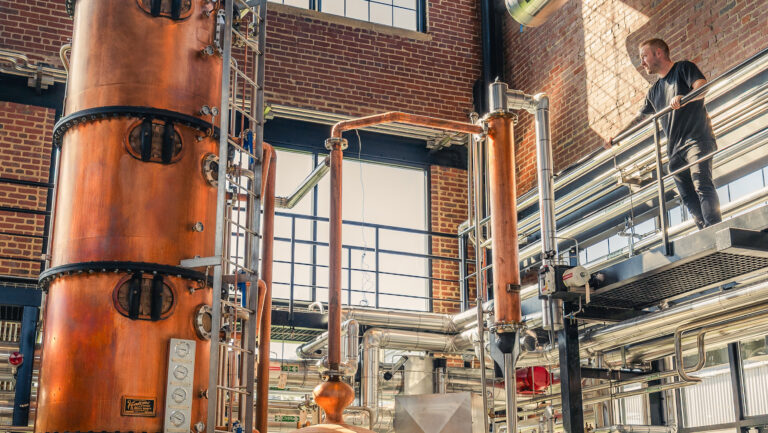 Once abandoned for being slow, costly, and labor-intensive, the three-chamber still (pictured above) is returning as distillers look to revive whiskey’s lost flavors. Photo courtesy of Iron City Distilling.