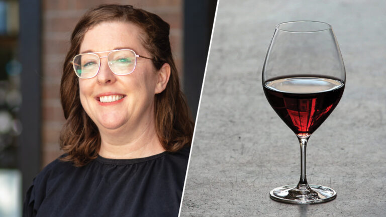 From left to right: Courtney Kaplan and the Kimura Piccolo glass.