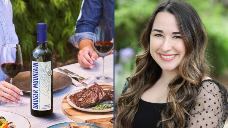 From left to right: Badger Mountain's new labels; Bella Pablo, the direct-to-consumer sales and marketing manager for Badger Mountain. Photos courtesy of Badger Mountain.