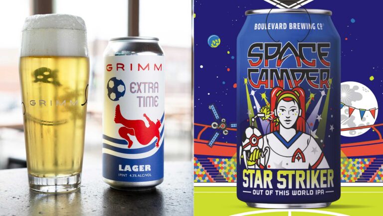 The Grimm Extra Time Lager and Boulevard Star Striker IPA.