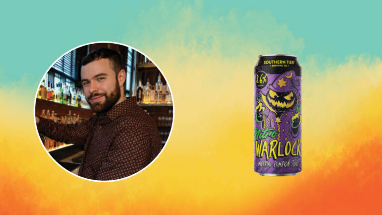 From left to right: Christopher Devern, the lead bartender at Red Owl Tavern (photo courtesy of Christopher Devern); Southern Tier Brewing Company ‘Nitro Warlock’ Imperial Pumpkin Stout.