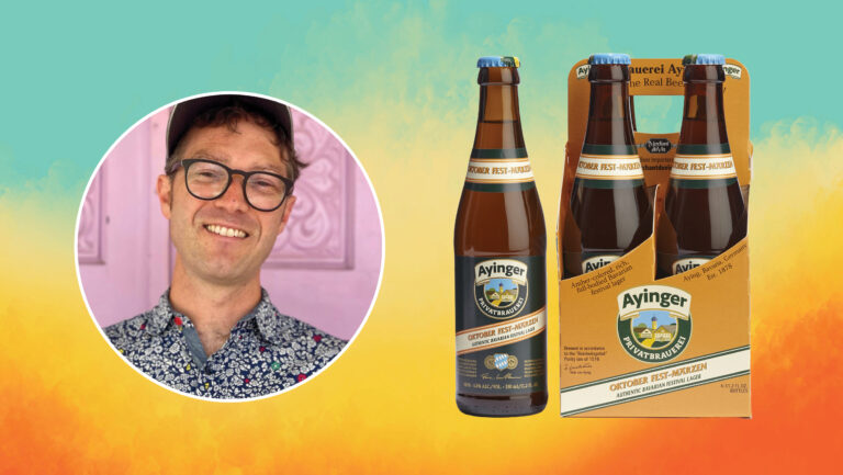 From left to right: Gene Fielden, the beer, wine, and spirits buyer for Bottlecraft North Park (photo courtesy of Gene Fielden); Ayinger Brewery Oktober Fest-Märzen.
