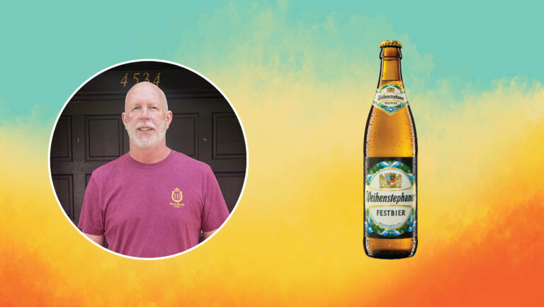 From left to right: Jerry Fechter, the co-owner of Horse Brass Pub (photo courtesy of Jerry Fechter); Weihenstephaner Festbier.