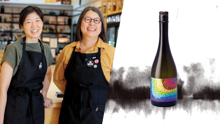 From left to right: Yoko Kumano (left), the cofounder of Umami Mart (photo by Cayce Clifford); Narutotai LED Junmai Ginjo (photo courtesy of FWD PR).