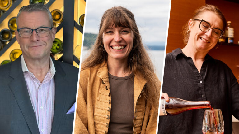 From left to right: Anthony Taylor, the wine director of Cru Uncorked (photo courtesy of Cru Uncorked); Marcie Gsteiger-Cox, the wine director of Passage at The Inn at Langley (photo by Teo Crider); and Beckie Lambson, the wine director of Postcards from BKLYN (photo by Izaiah Lambson).